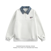 男女潮牌宽松情侣套头卫衣 简约刺绣半拉链POLO衫 悟空有货秋季 美式