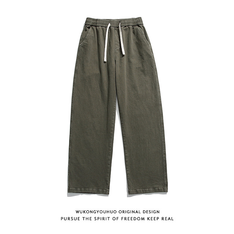 悟空有货复古潮牌纯色抽绳松紧休闲裤男日系街头宽松阔腿工装长裤,男装,休闲裤,淘宝优惠券,粉丝福利购,淘宝优惠卷