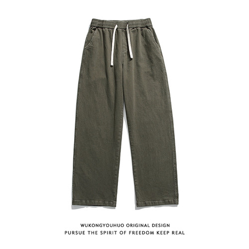 复古潮牌纯色抽绳松紧休闲裤男