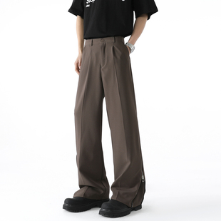 男潮牌宽松百搭阔腿休闲裤 悟空有货美式 复古侧边拉链开叉垂感西裤