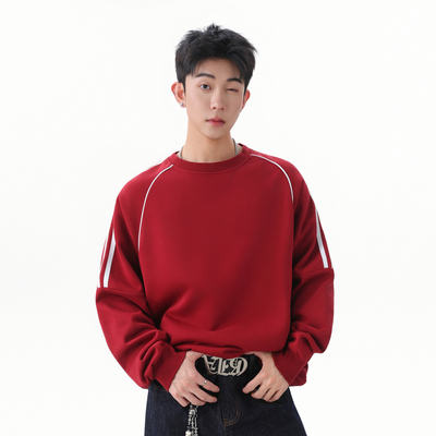 复古潮牌撞色圆领卫衣男女秋季