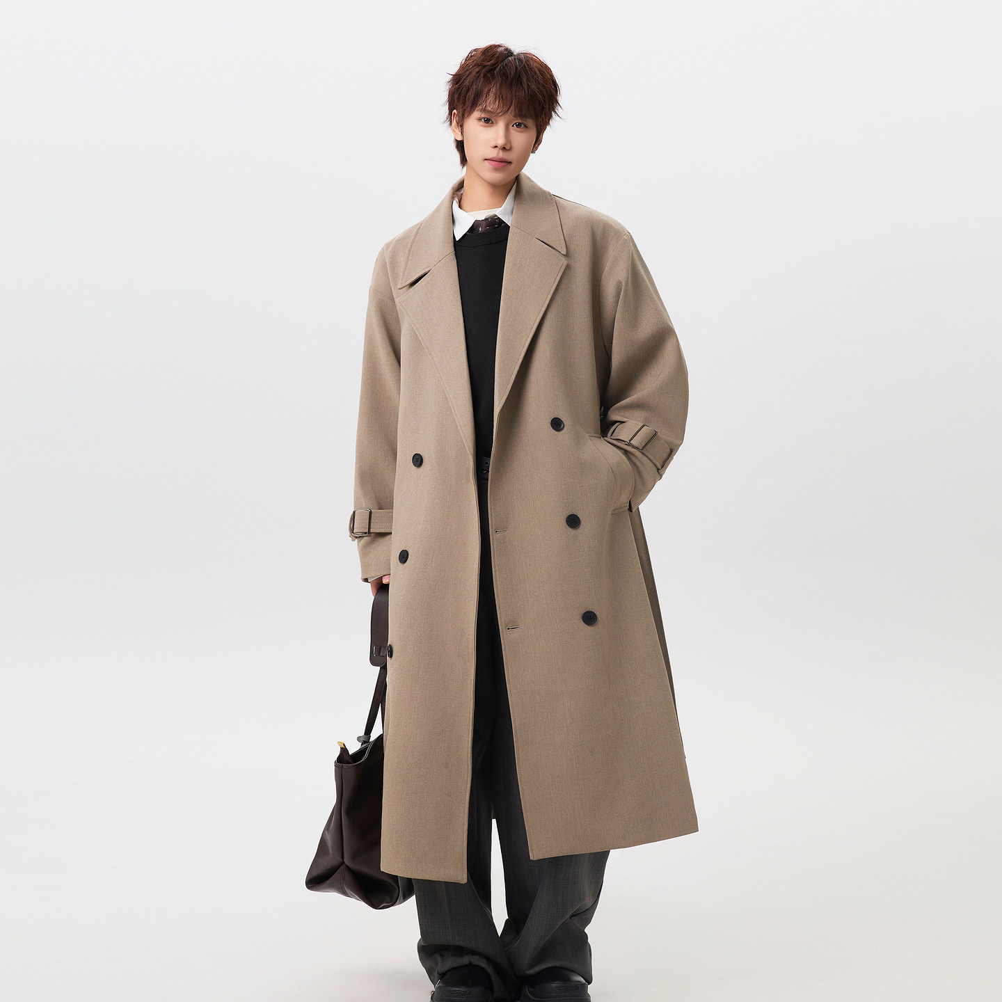 悟空有货潮牌复古高级感纯色毛呢大衣男女宽松中长款情侣百搭外套,男装,毛呢大衣,淘宝优惠券,粉丝福利购,淘宝优惠卷