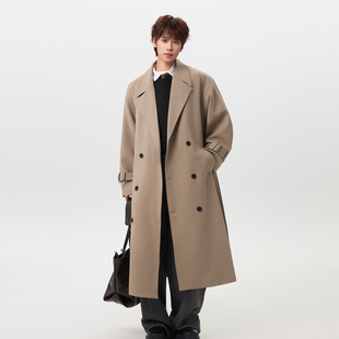 悟空有货潮牌复古高级感纯色毛呢大衣男女宽松中长款 情侣百搭外套