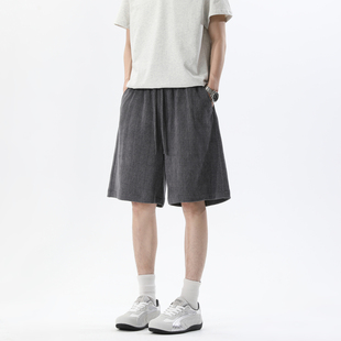 男潮牌宽松百搭情侣休闲短裤 悟空有货夏季 人字纹肌理感运动五分裤