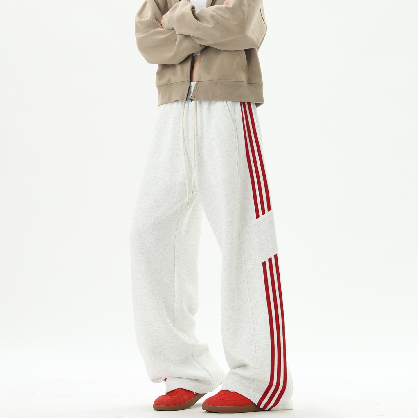 美式潮牌条纹直筒垂感弯刀卫裤男