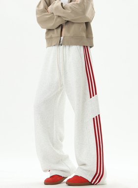 悟空有货美式潮牌条纹直筒垂感弯刀卫裤男女复古宽松百搭阔腿长裤