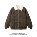 悟空有货美式复古巴恩风PU皮毛领棉服男冬季潮牌情侣保暖加厚棉衣