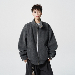 悟空有货美式 复古高级感呢料立领棉衣男潮牌情侣宽松休闲棉服外套