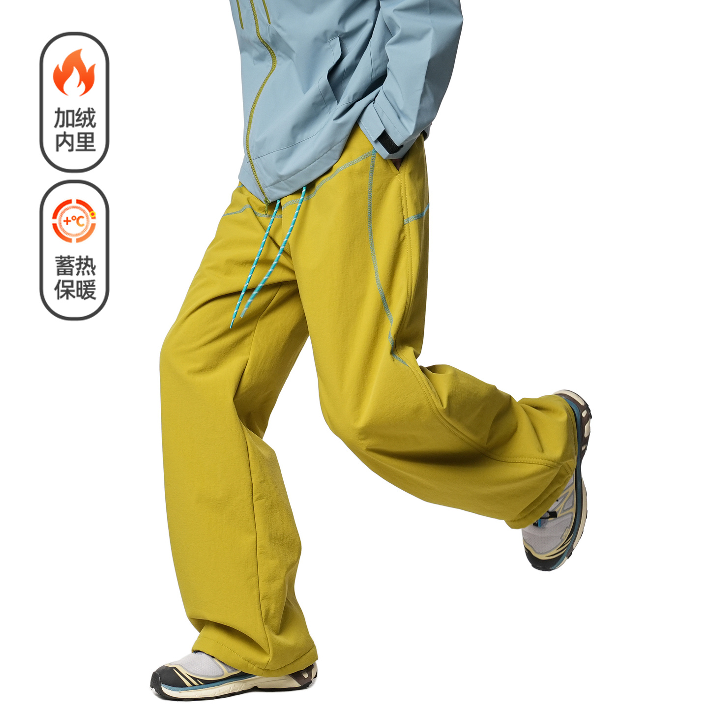 悟空有货冬季加绒加厚户外运动冲锋裤男潮牌宽松直筒休闲保暖棉裤