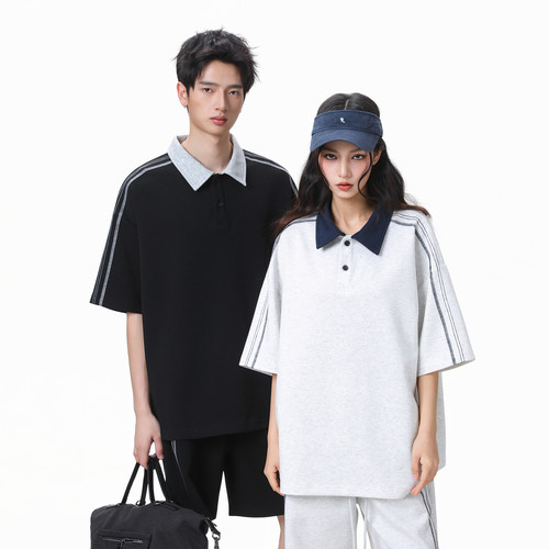 潮牌哈苏线撞色翻领短袖POLO衫