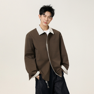 男潮牌宽松情侣百搭休闲衬衣 衬衫 悟空有货2026春季 条纹假两件长袖