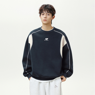 休闲运动长袖 悟空有货美式 复古撞色辑明线圆领卫衣男女潮牌插肩袖