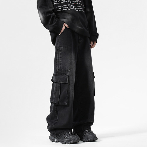 潮牌美式高街水洗牛仔裤男