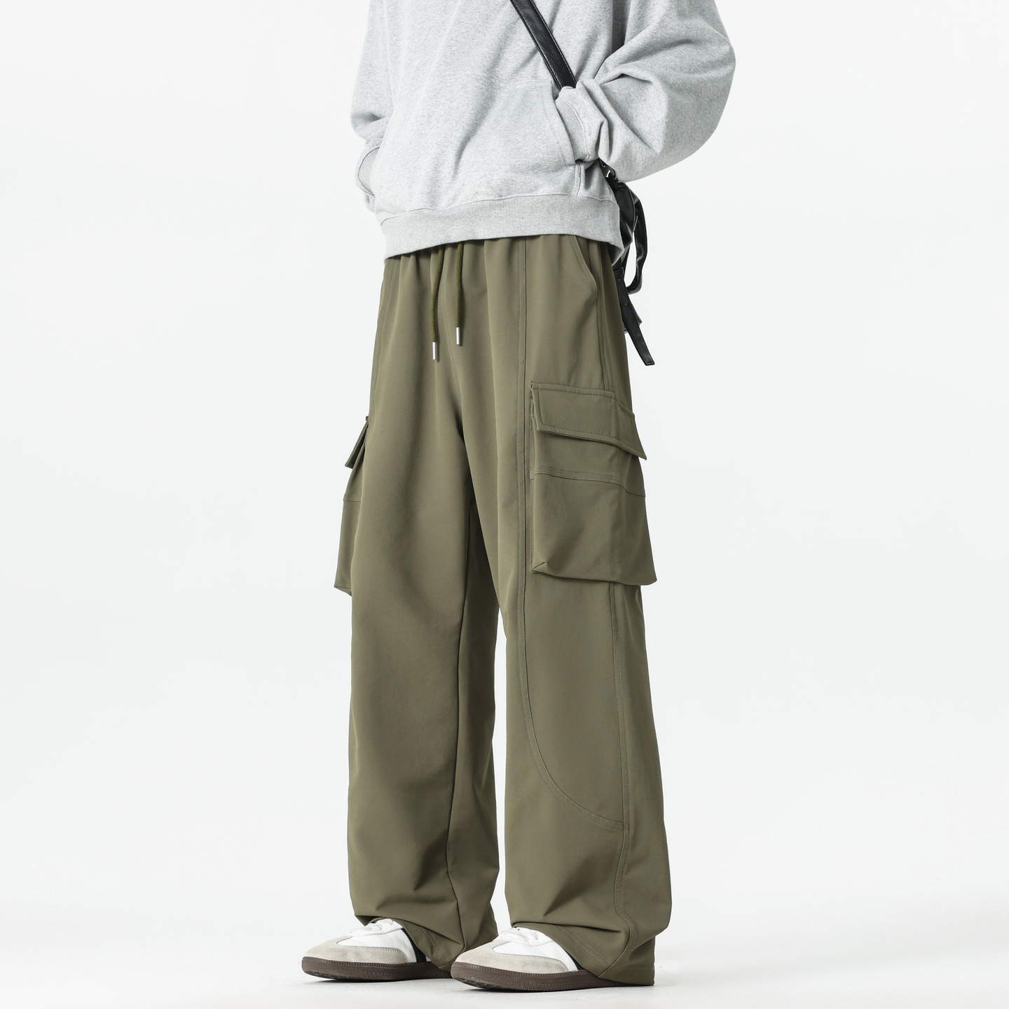 潮牌美式多口袋抽绳松紧工装裤男