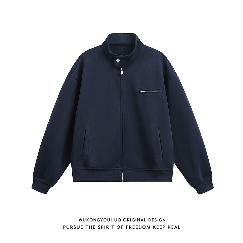 潮牌重磅拉链立领卫衣外套男女