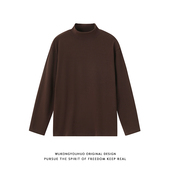 悟空有货潮牌基础纯色半高领德绒打底衫 男女宽松百搭休闲长袖 T恤