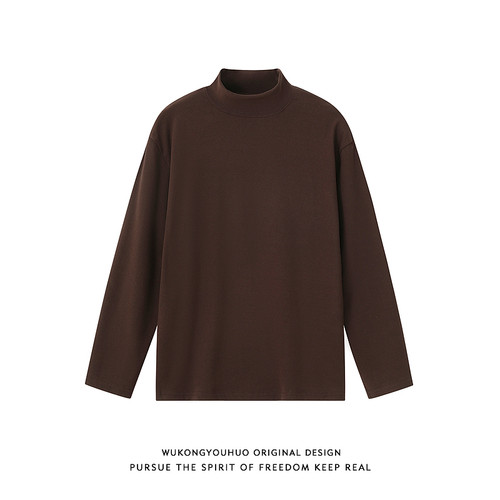 潮牌基础纯色半高领德绒打底衫