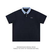 悟空有货潮牌撞色格子POLO领短袖 T恤男女复古学院风情侣百搭上衣