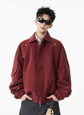 悟空有货美式高街扎染皮上衣夹克男潮牌痞帅拉链设计感机车服外套