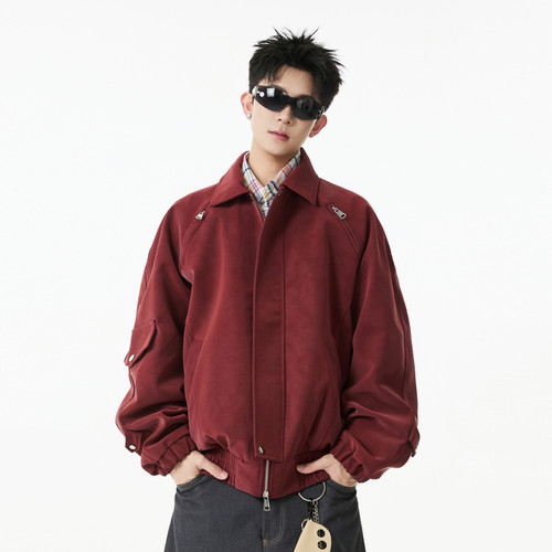 美式高街扎染皮衣机车服夹克男