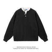 体恤 宽松休闲内搭打底衫 悟空有货复古假两件亨利领长袖 T恤男秋季