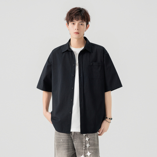 男女潮牌复古宽松百搭休闲半袖 衬衫 衬衣 2026纯色短袖 悟空有货夏季