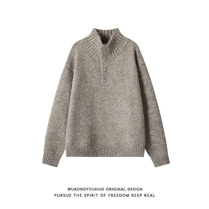 悟空有货复古老钱风纽扣立领毛衣男女潮牌秋季宽松情侣休闲针织衫,男装,针织衫/毛衣,淘宝优惠券,粉丝福利购,淘宝优惠卷