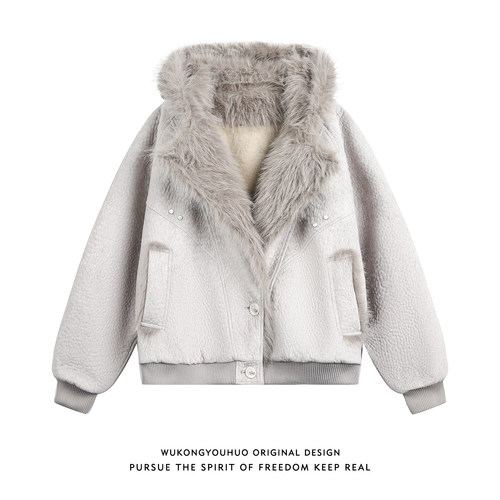 悟空有货冬季座山雕解构设计保暖棉服男潮牌情侣加厚pu皮棉衣外套 - 封面