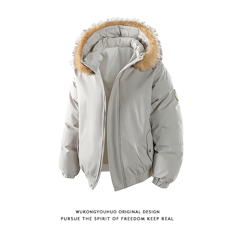 美式潮牌毛领连帽加厚派克服男