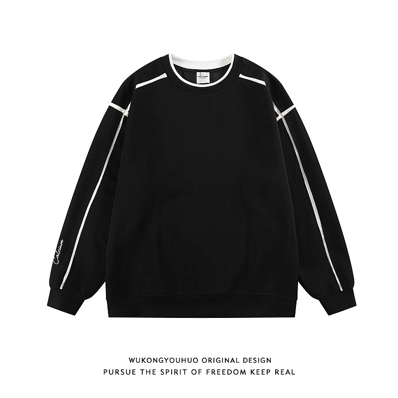 悟空有货秋季新款拼接撞色圆领卫衣男潮牌宽松休闲运动插肩袖上衣