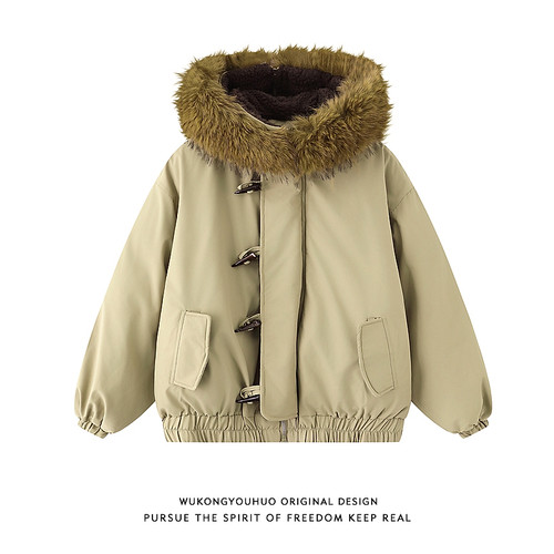 冬季复古毛领加厚棉服男女潮牌