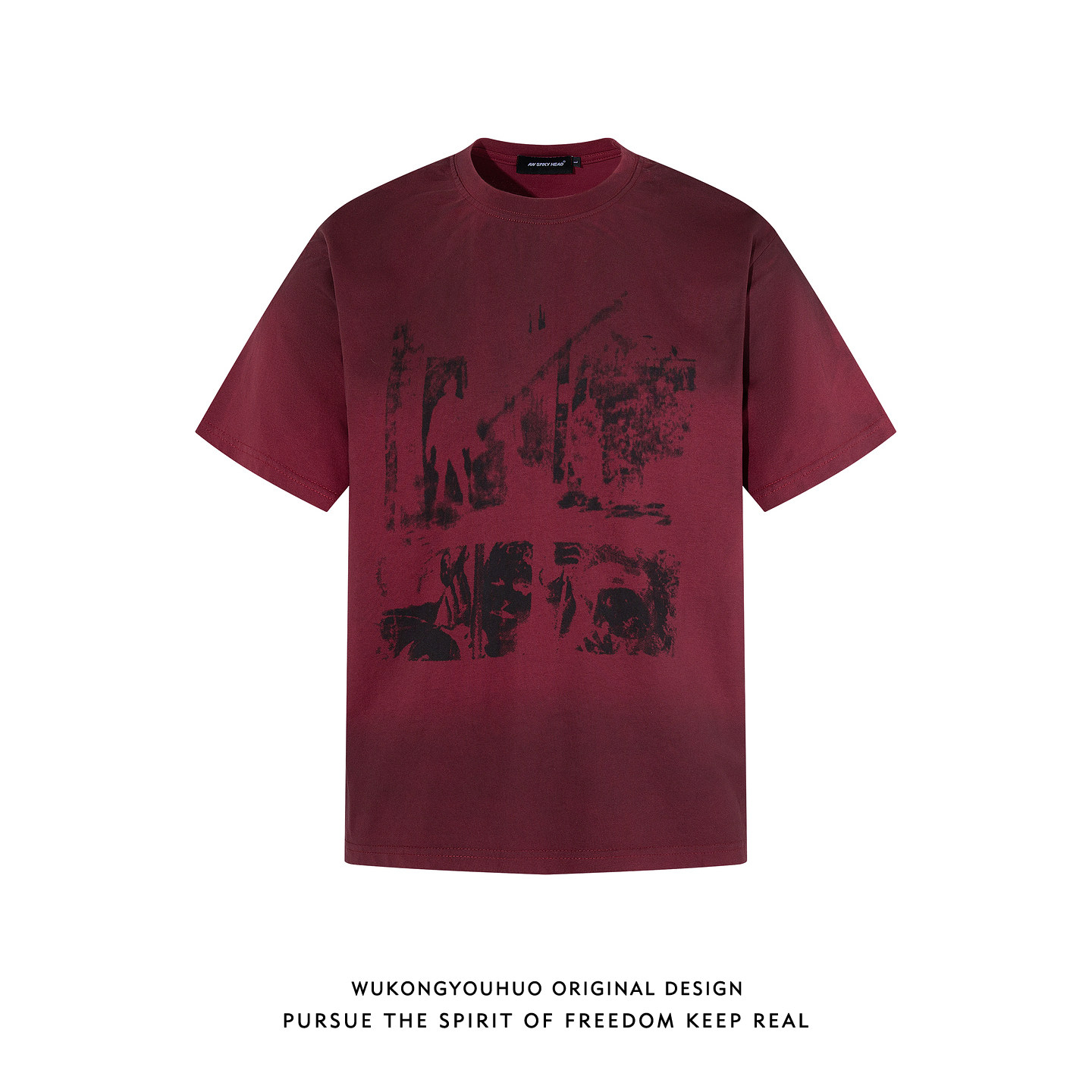 悟空有货欧美嘻哈印花洗水短袖T恤男潮牌宽松bf慵懒风情侣休闲tee