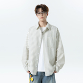 潮牌宽松情侣休闲衬衣外套 男秋季 悟空有货日系复古竖条纹长袖 衬衫