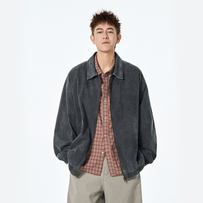 美式复古水洗底特律工装翻领夹克