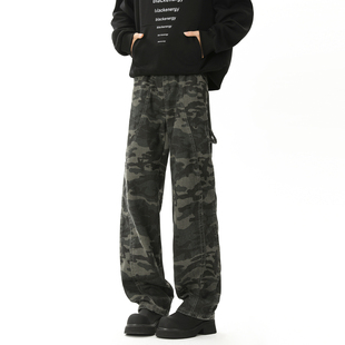 男街头宽松潮流百搭休闲长裤 悟空有货潮牌美式 复古迷彩直筒牛仔裤