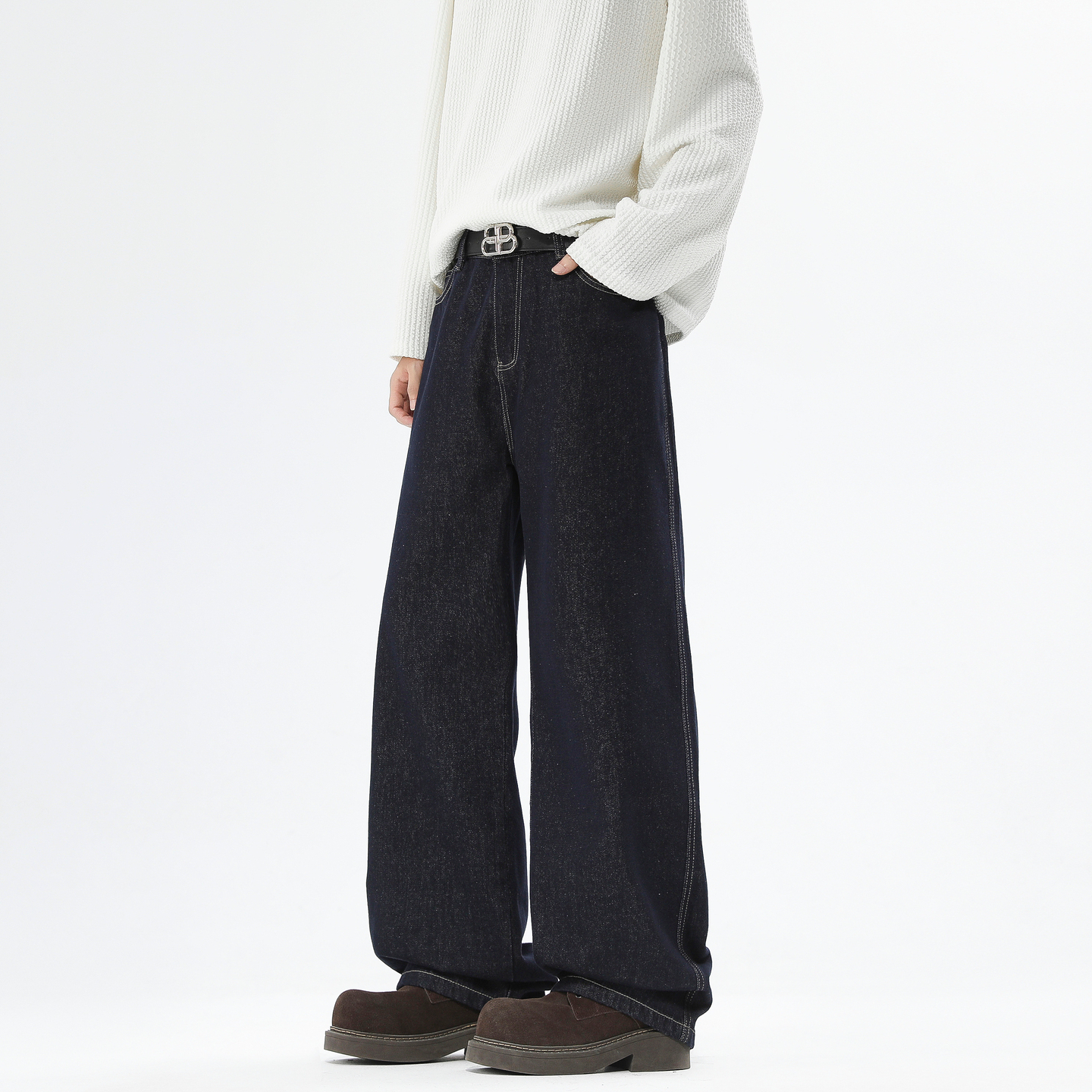 潮牌美式丹宁直筒牛仔裤男复古