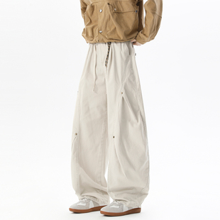 男街头宽松阔腿百搭休闲长裤 悟空有货潮牌美式 复古褶皱解构弯刀裤