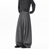 悟空有货潮牌高级感纯色弯刀垂感西裤 男复古宽松百搭阔腿休闲长裤