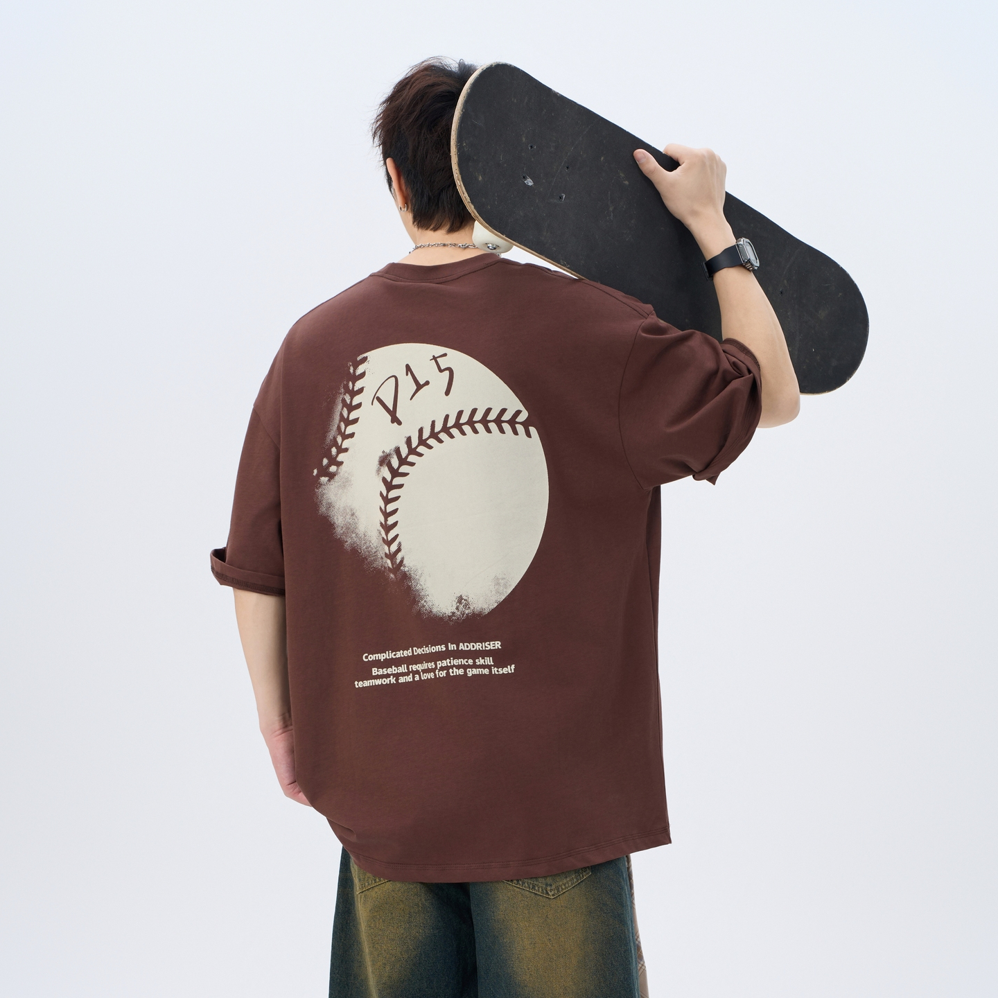 美式复古棒球印花纯棉短袖t恤男