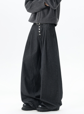 悟空有货美式复古条纹高级感弯刀牛仔裤男潮牌街头宽松百搭阔腿裤