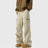 悟空有货美式 男潮牌cleanfit宽松阔腿直筒裤 复古多口袋水洗工装 裤