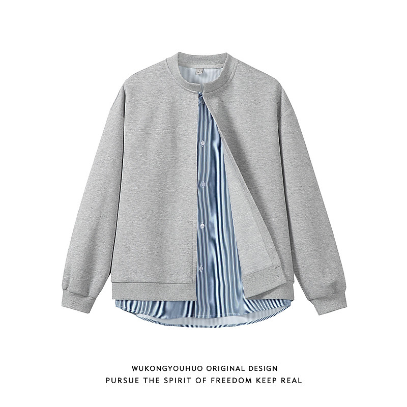 悟空有货复古假两件拼接开衫圆领卫衣男潮牌秋季情侣百搭休闲外套,男装,卫衣,淘宝优惠券,粉丝福利购,淘宝优惠卷