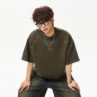 宽松运动百搭休闲体恤 T恤男女美式 悟空有货潮牌夏季 刺绣麂皮短袖