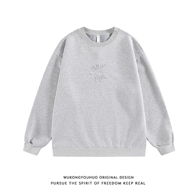 潮牌美式钢印纯色圆领卫衣男女