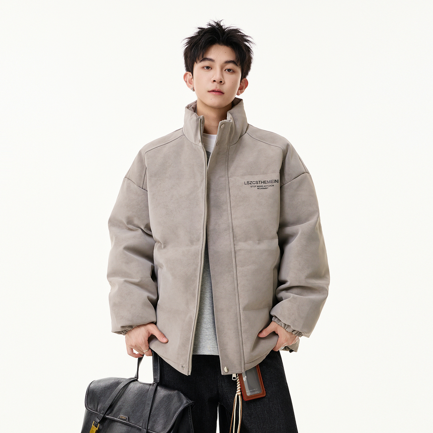 悟空有货冬季美式加厚立领PU皮防风棉服男女潮牌情侣保暖百搭棉衣