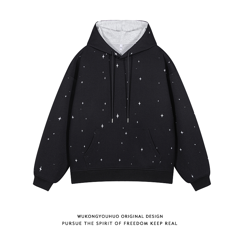 悟空有货潮牌街头满天星连帽卫衣男2025秋季宽松百搭情侣帽衫外套