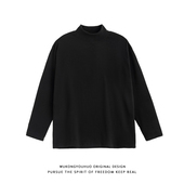 悟空有货潮牌基础纯色小圆领德绒打底衫 男女秋冬宽松百搭长袖 T恤