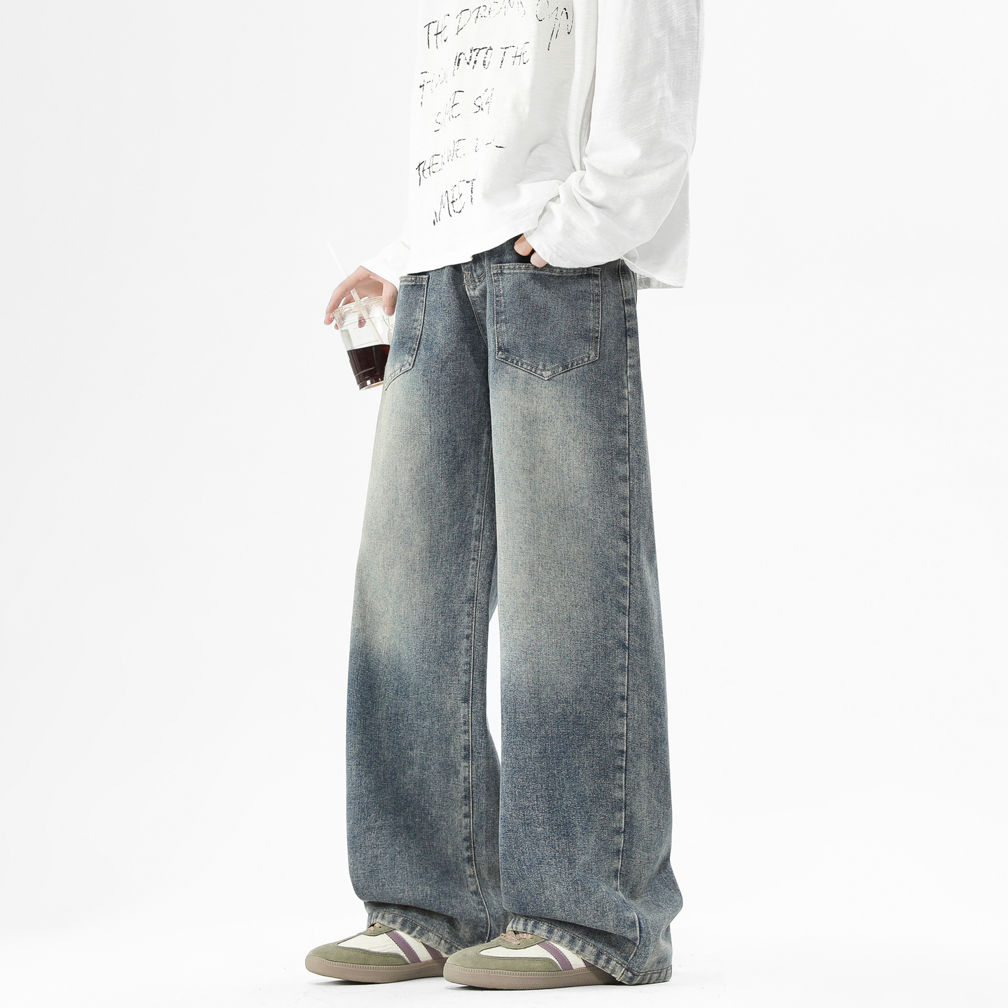 潮牌美式口袋设计感水洗牛仔裤男