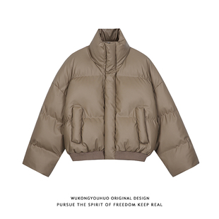 悟空有货美式 棉服男女复古cleanfit加厚外套 潮牌PU皮防风保暖短款