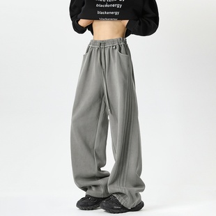 悟空有货美式复古三条杠直筒垂感卫裤男潮牌宽松街舞阔腿休闲长裤